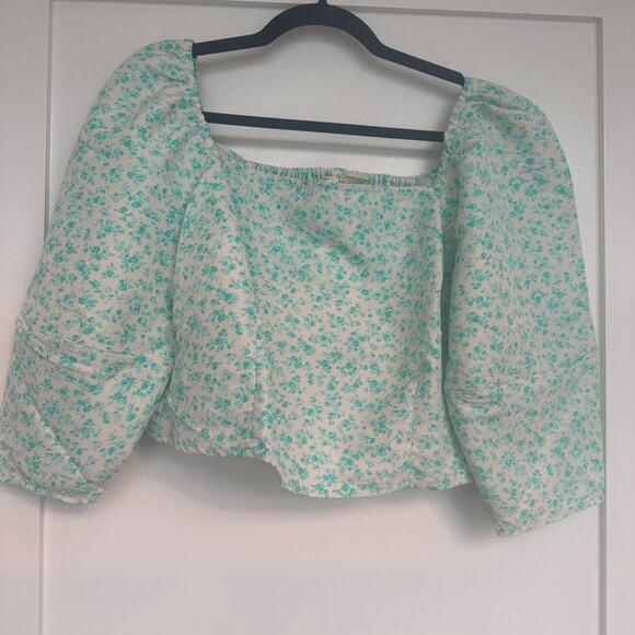 NWT Levi's Yvie Slim-Fit Floral Squareneck Crop Top in Electric Green, Size XL - Picture 3 of 7
